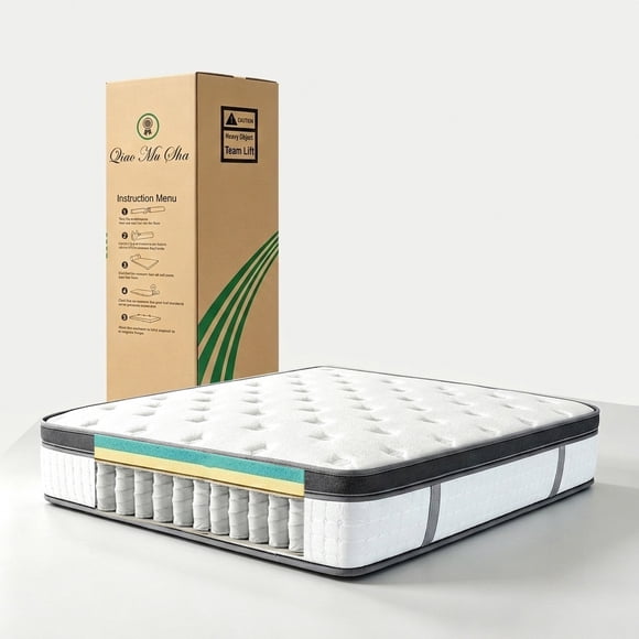 Qiaomusha Colchón Individual Híbrido 30cm Empacado en Caja, Resortes Independientes y Espuma Viscoelástica, Tela Transpirable Ergonómico Alivia Dolor de Espalda