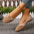 thumbnail image 3 of Rokment Women's Bowknot Ballet Flat Dressy Shoes Stylish Simple Color Block Ballerina Dress Slip on Loafers Casual Comfortable Walking Low Heels Fall Beige Size 6, 3 of 7