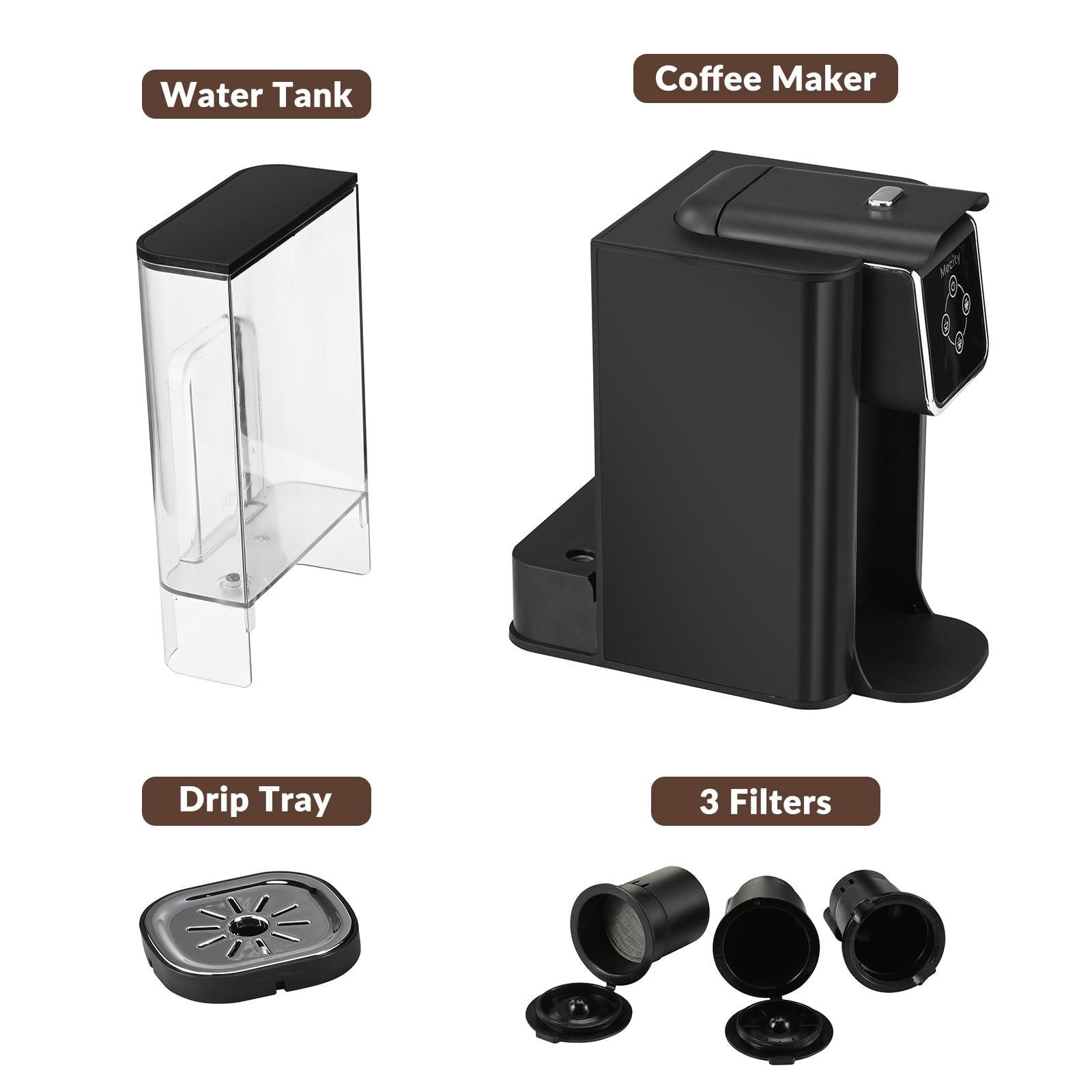 Mecity Coffee Maker 3 in 1 Single Serve Coffee Machine, Compatible with K cup Capsules, Instant Coffee Pot, Tea maker, 6,8,10 Oz Cup, Removable 50 Oz Water Reservoir, 120V 1150W,Metallic Grey