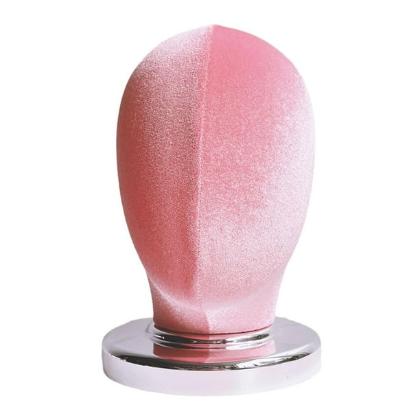 Cabeza de bloque de lienzo, cabeza de exhibición de peluca (9,84 pulgadas de alto), cabeza de maniquí con soporte para peluca para Terciopelo rosa
