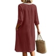 thumbnail image 6 of Lnmiateer Women Relaxed Midi Dress Deep V‑Neck 3/4 Rolled Sleeve Crochet Trim With Pockets Beach Vacation Going‑Out Outfit, 6 of 6