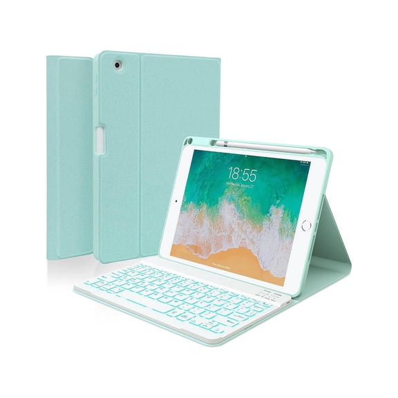 Keyboard case for iPad 5th/6th Generation 2017/2018, 9.7 Inch iPad Air 2 / Air 1 Case with Keyboard, Removable Wireless Backlit Keyboard Detachable, Folio Smart Cover, Tablet Case with Pencil Holder