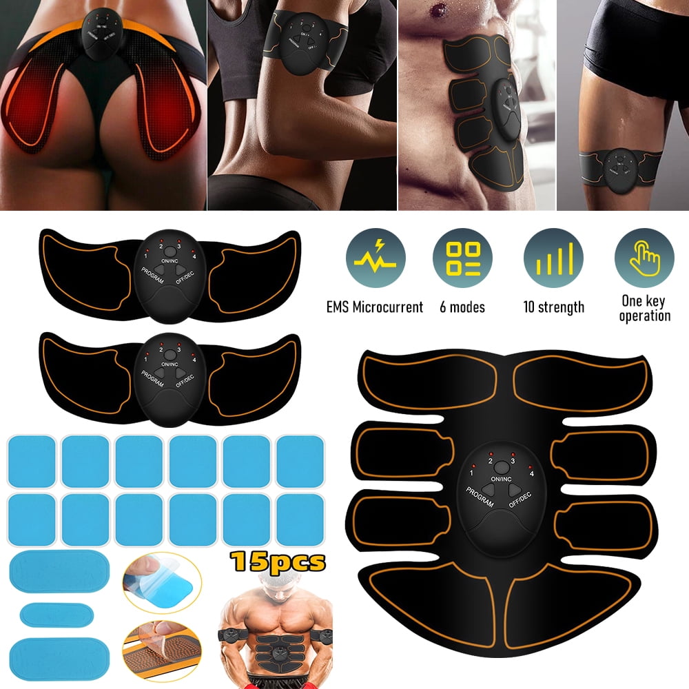 Mdhand Electric Muscle Stimulation EMS AB Stimulator EMS Muscle Training Gear Abdominal Muscle Trainer for Men and Women, 3X Pad Controllers +2X