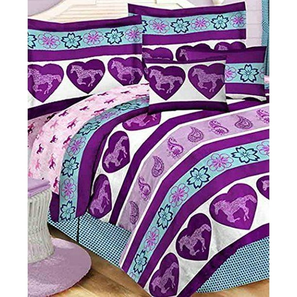 Purple Paisley Pony Horse Queen Comforter Set (8 Piece Bed In A Bag