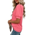 thumbnail image 6 of Ayolanni Collarless Blouses for Women Short Sleeve Solid Patchwork V-Neck Blouse Puff Dressy Plus Size Workout Tees Women's Tops, Tees & Blouses Red XL, 6 of 7