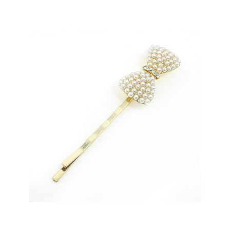 Unique Bargains Bead Embellished Bowknot Decor Metal Bobby Pin Clip Bar for Ladies
