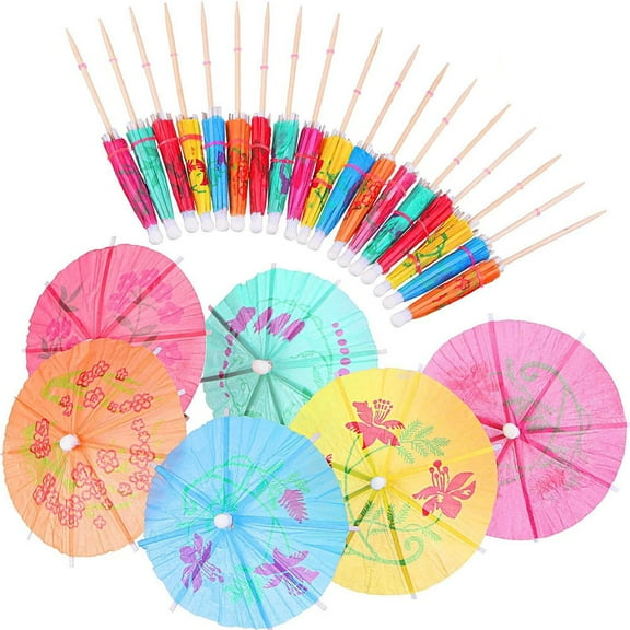 50 Pieces Cocktail Umbrella Picks Drink Picks Cocktail Parasols Assorted Umbrella Parasol Paper Cupcake Toppers for Party Favours Party Supplies