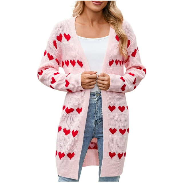 HongQid Women's Long Sleeve Cute Cardigan Sweaters V Neck Open Front Ribbed Knit Sweater Coat
