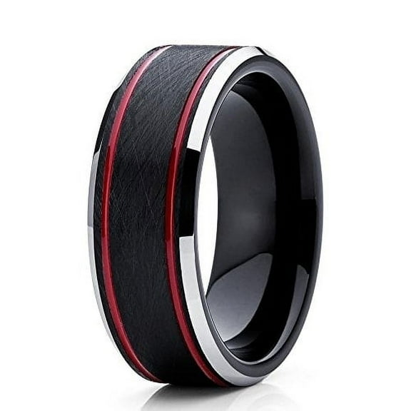 Silly Kings 8mm Red Tungsten Carbide Wedding Band Handmade Ring Comfort Fit Mens 7.5
