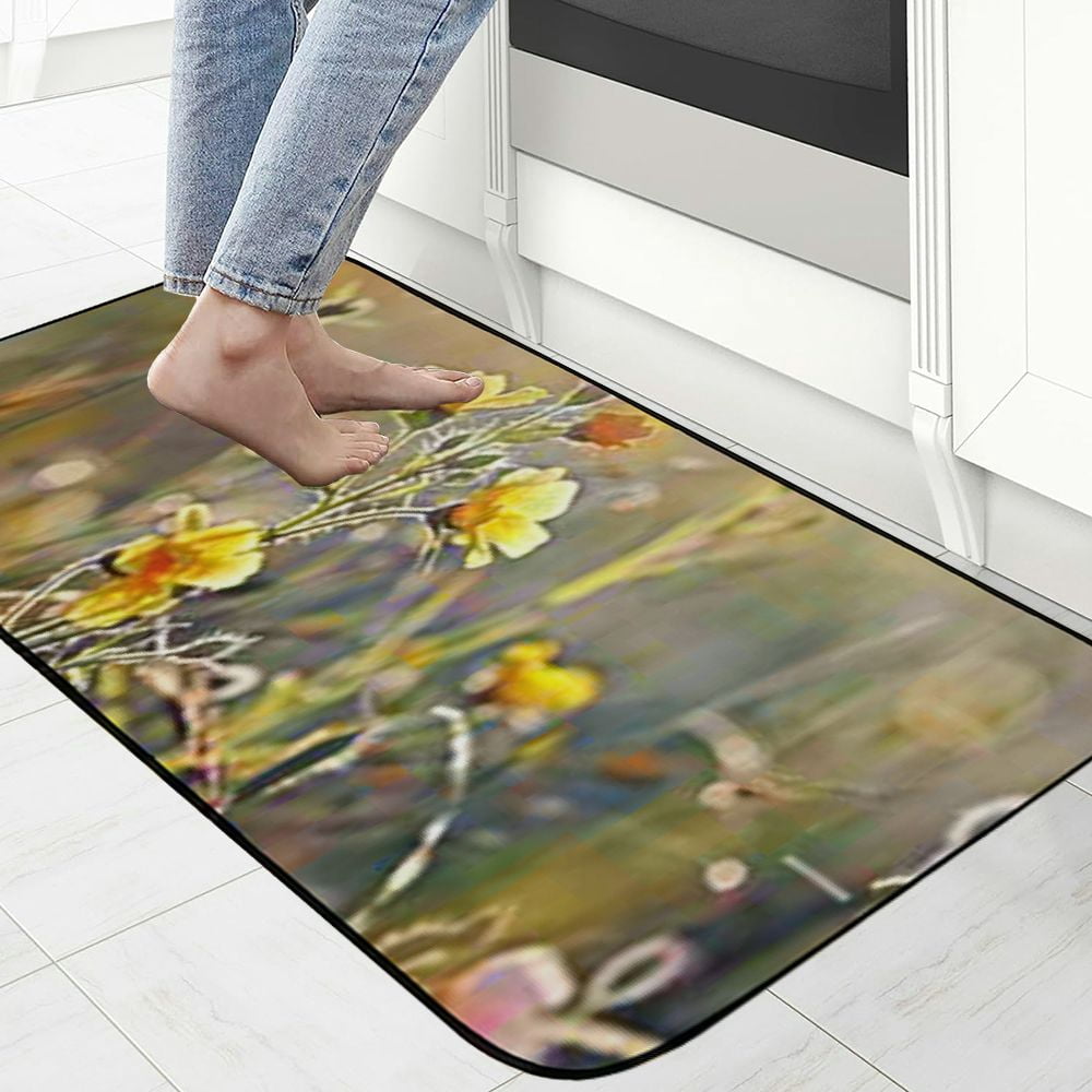 PHYHOO Decorative Door Mat, Door Mat with Non-Slip Rubber Backing, Easy Cleaning, Traps Dirt, Rug for Entry, Patio, Garage - Buttercup Yellow Plant Nature Meadow Bloom Frozen 19.68*47.24 in