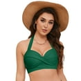 thumbnail image 3 of gdxvjhbj Women's Supportive Halter Bikini Padded Push Up Ruched Bust Hook Back Swimsuit Bathing Suit Tops Only (Green,M), 3 of 9
