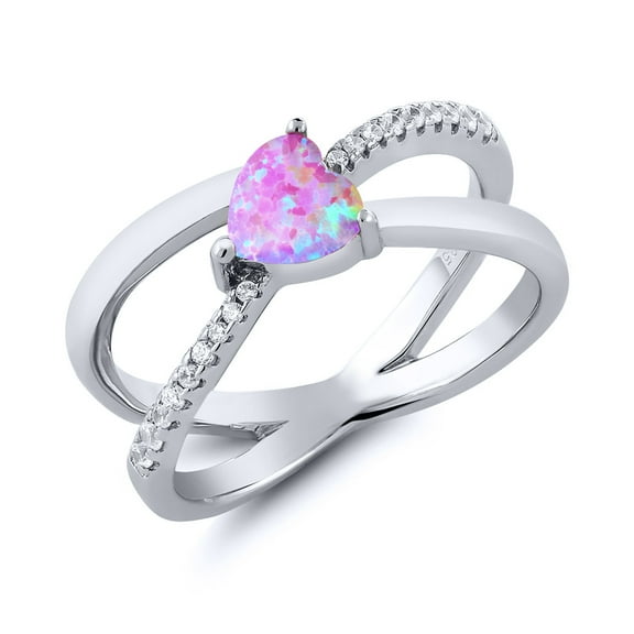 Gem Stone King 0.93 Ct Heart Shape Pink Simulated Opal 925 Sterling Silver Ring (Size 9)