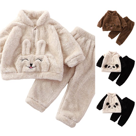 Toddler Girls Winter Long Sleeve Cartoon Bear Panda Rabbit Prints Tops Pants 2PCS Outfits Clothes Set Fall Clothes for Girls 3-4 Years