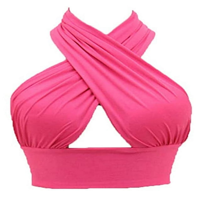 Haut Court Sans Manches à Bretelles Croisées devant Découpé Col Halter Dos Nu Gilet Bandage Tops d'Été