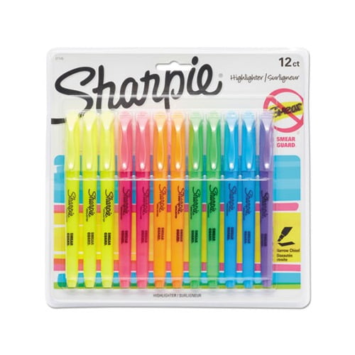 Pocket Style Highlighters Chisel Tip, Assorted Colors, Dozen