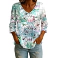 thumbnail image 5 of DeHolifer Women's Shirts Floral Printed 3/4-Sleeve V-Neck Button Down Casual Loose Shirts Tops Purple M, 5 of 6