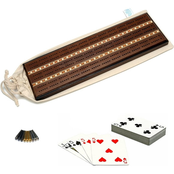 WE Games Deluxe Cribbage Set - Solid Wood with Inlay Sprint 3 Track Board