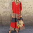 thumbnail image 3 of EQWLJWE Robes d'Été pour Femmes 2023 Mode Féminine Décontractée Manches Courtes Col en V Bouton Imprimé Maxi Robe Longue Ample, 3 of 7