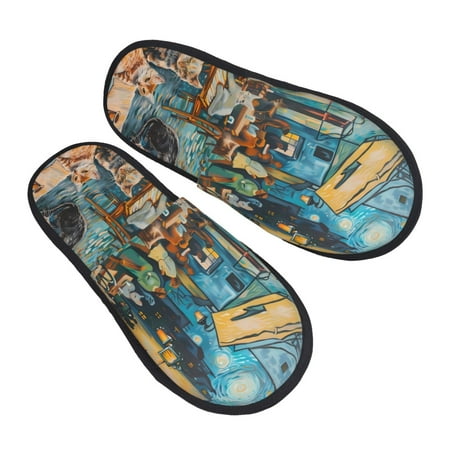 

JUNZAN Whimsical Cats Night Cafe Slippers for Women House Shoes Non Slip Indoor/Outdoor Pineapple And Cactus Designs-Medium