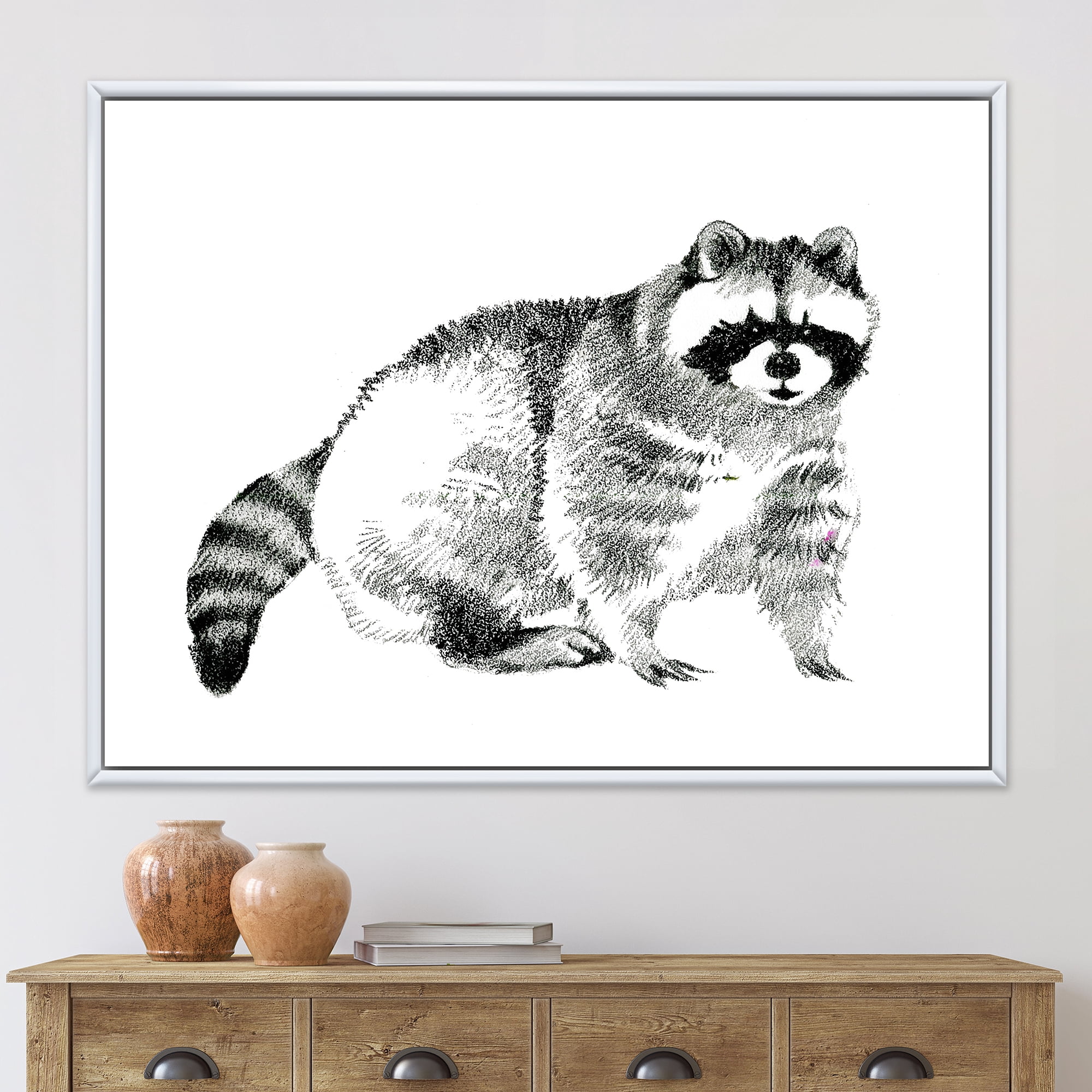 Designart 'Black and White Portrait Of Raccoon' Farmhouse Framed Canvas Wall Art Print