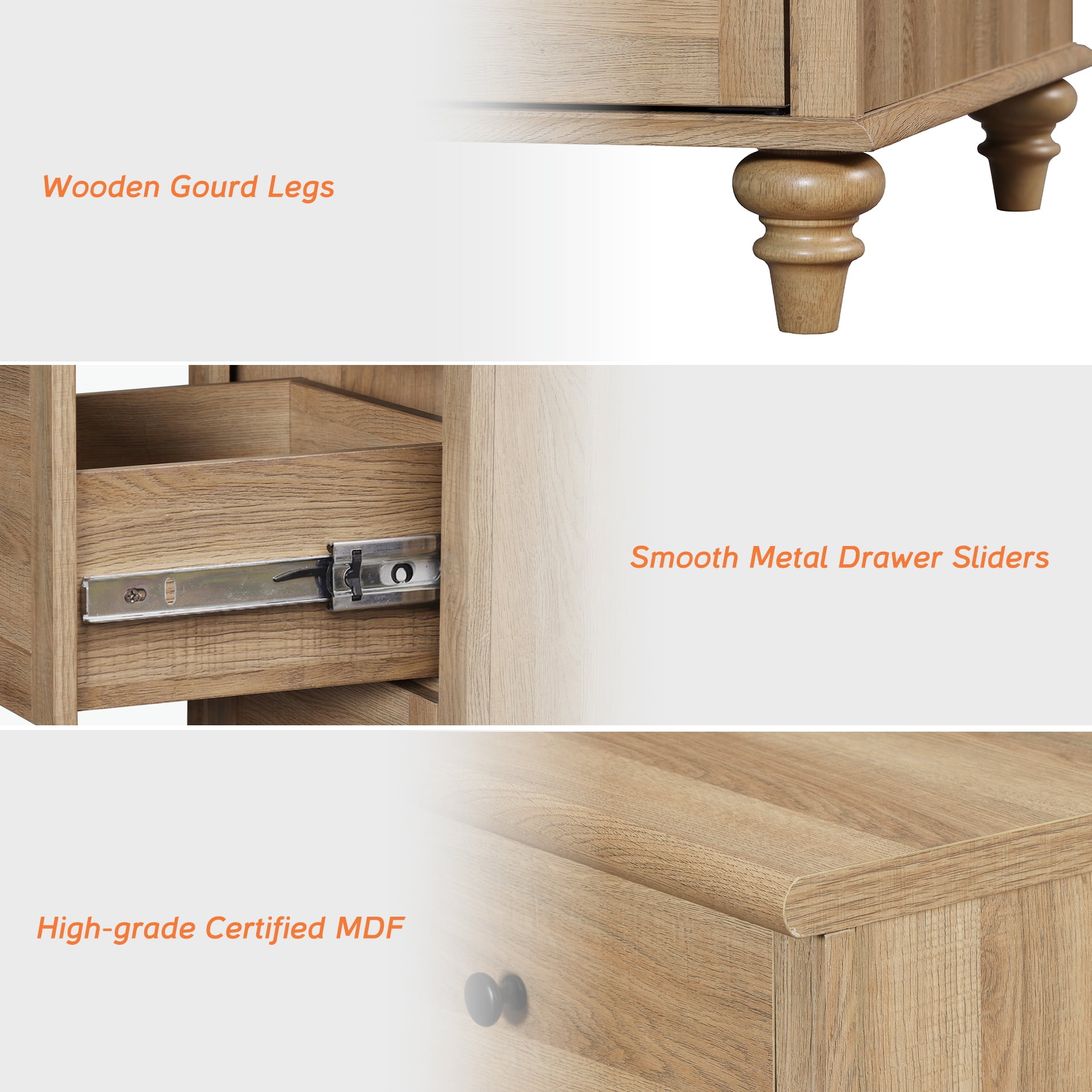 Oak 8 Drawer Dresser for Bedroom, Wooden Chest of Drawers for Living Room