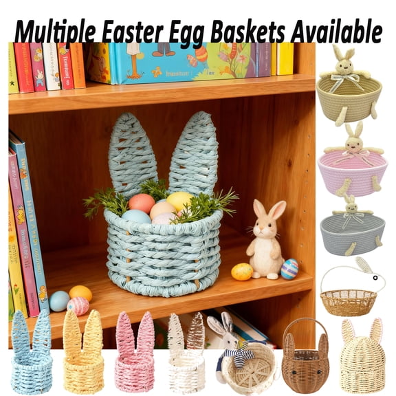 Mini Bunny Ear Woven Storage Basket, Faux Rattan Easter Egg Holder, Decorative Desktop Organizer for Nursery, Living Room, Spring Festival Decor, Creative Gift Basket, HAODEJW