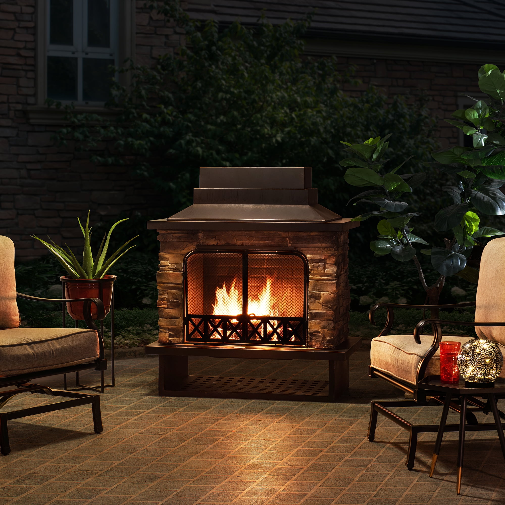 Sunjoy Farmington Wood Burning Outdoor Fireplace - Walmart.com