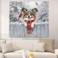thumbnail image 2 of Playful Papillon Welcomes Winter Snowy Day with Cardinal Bird Tapestry Pap Butterfly Dog Lover Wall Hanging Backdrop Home Decor - 2017, 2 of 5
