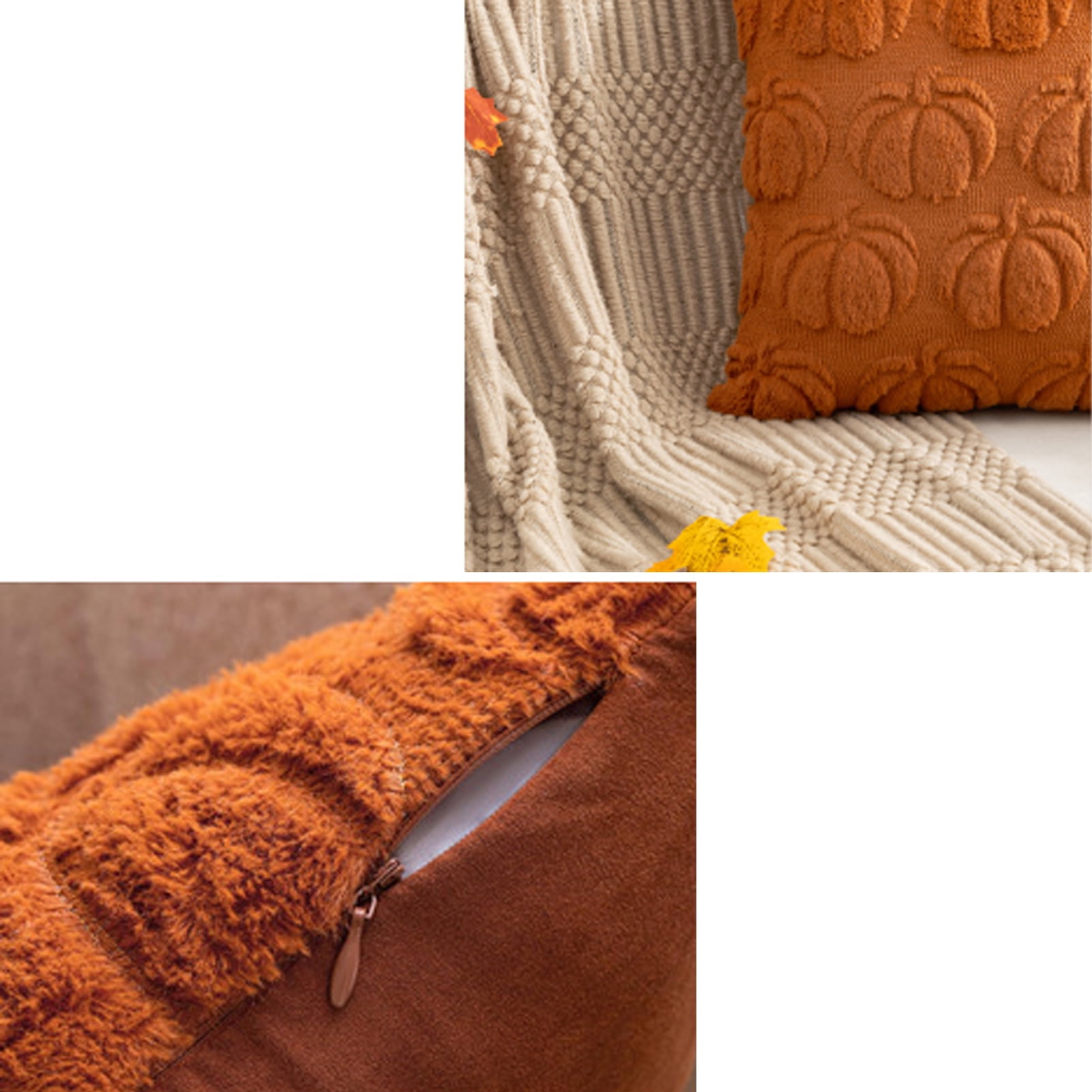 Fall Pillow Covers 18x18 Set of 4 Fall Decorations Thanksgiving Autumn Pumpkin Throw Pillow Cases Soft Plush Faux Fur Wool Couch Cushion Case for Chair Sofa Bedroom Living Room Home Decor