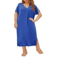 thumbnail image 2 of Langwyqu Women Plus Size V-Neck Short Sleeve Loose Sleeping Dress Nightgown, 2 of 5