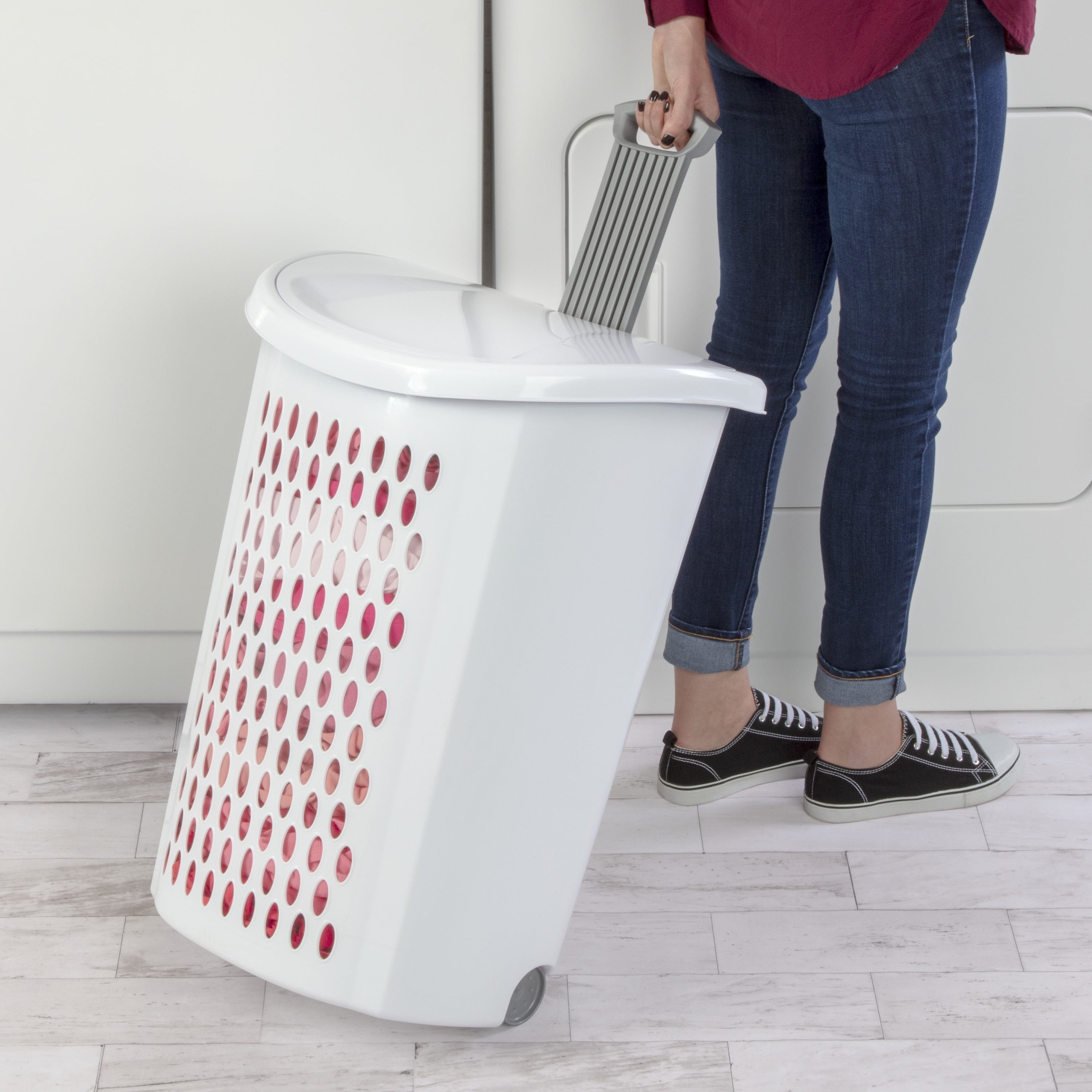 Sterilite Ultra™ Wheeled Plastic Laundry Hamper, White, Set of 3 - 2
