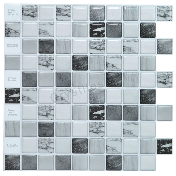 Crystiles® Peel and Stick Self-Adhesive Stick-On Vinyl Wall Tile Backsplash, Item# 91010815, 10” X 10” Each, 6 Sheets Pack