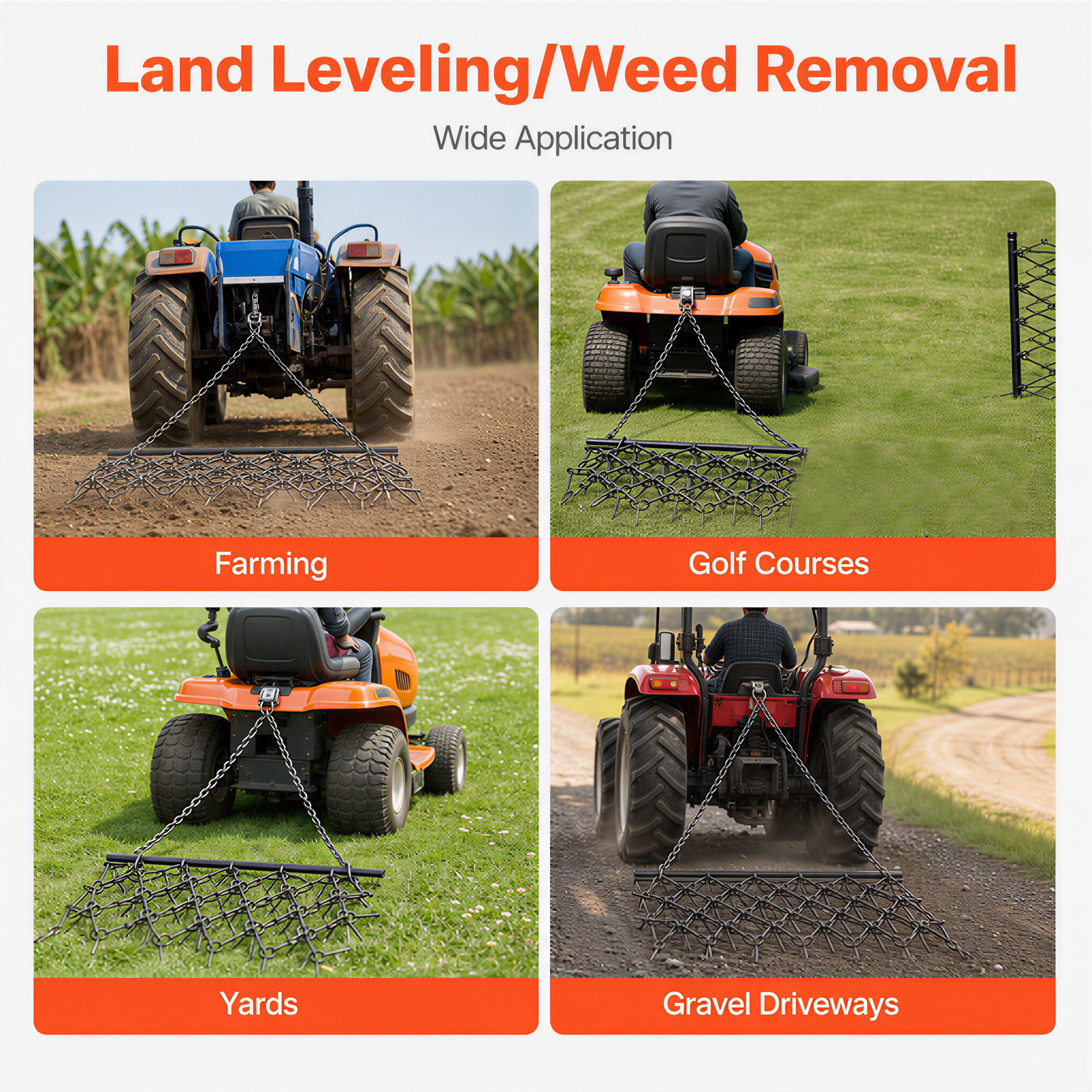4FT Drag Harrow & Field Leveler, 6 Rows of Teeth, Heavy-Duty Steel, ATV/UTV Towable