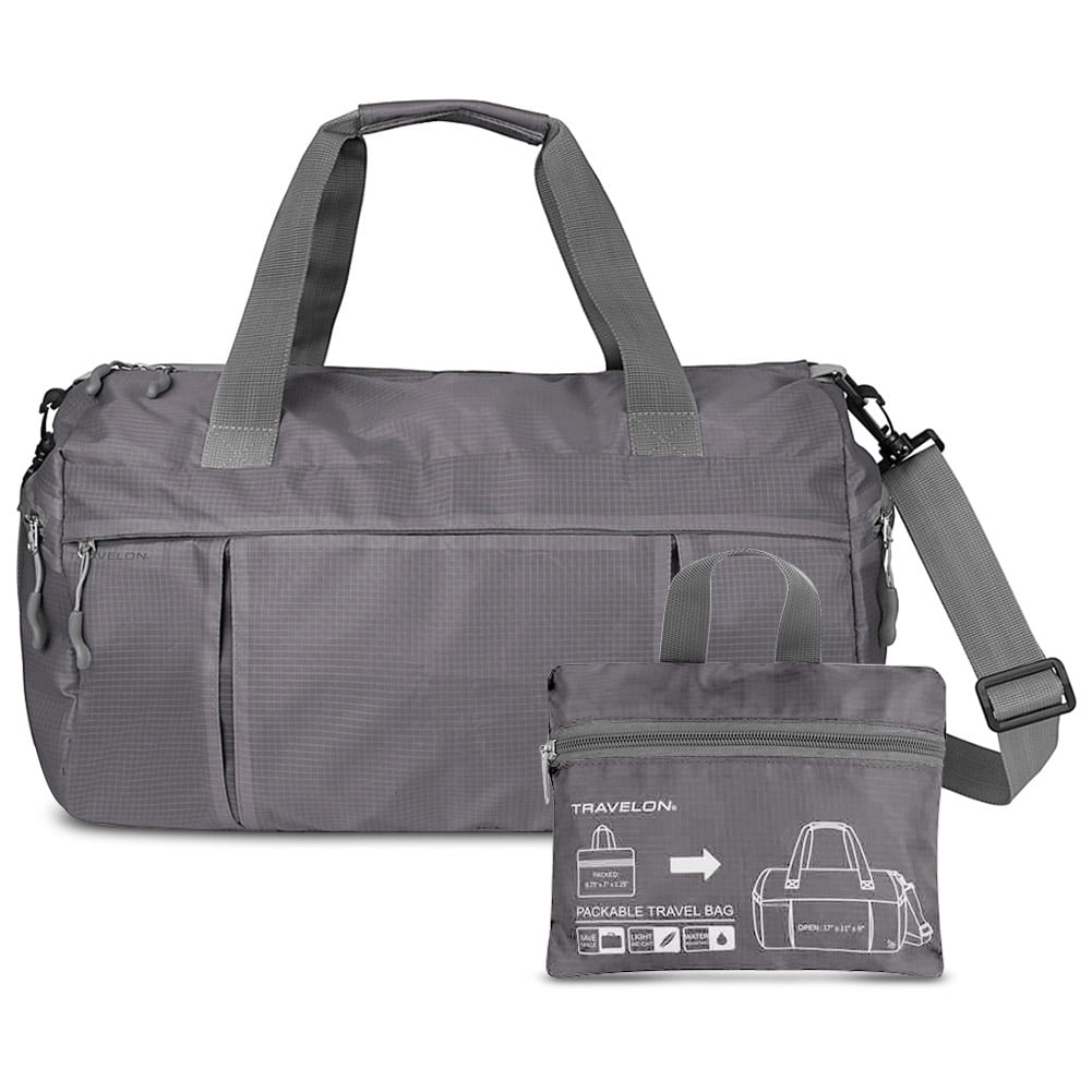 gray duffle bag