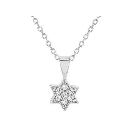 - Rhodium Plated Clear Cubic Zirconia Star of David Children Pendant Necklace 16