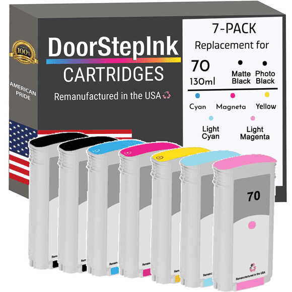 DoorStepInk Ink Cartridges for HP 70 130ML (7-Pack) Compatible with HP DesignJet Printers