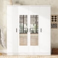 thumbnail image 2 of Wardrobe Closet, 67.9" Tall Storage Cabinet with Mirror Doors and Hanging Rod, Bedroom Armoire Clothes Organizer with Drawer, White, 2 of 9