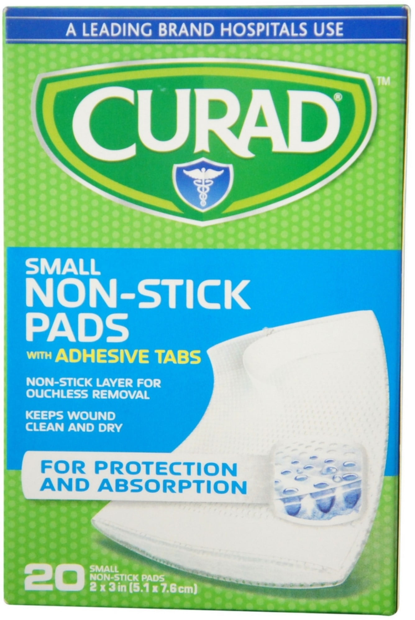 Curad Small NonStick Pads With Adhesive Tabs 2 Inches X 3 Inches 20
