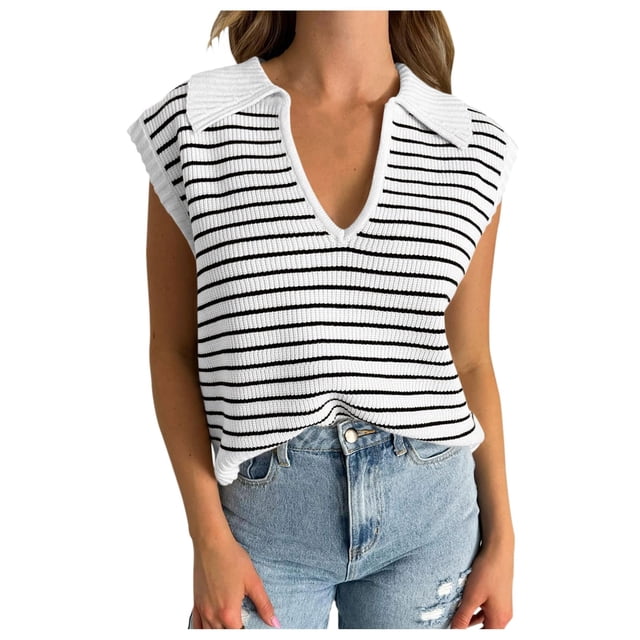 Summer Sweaters for Women V Neck Cap Sleeve Tops Sleeveless Spring Clothes