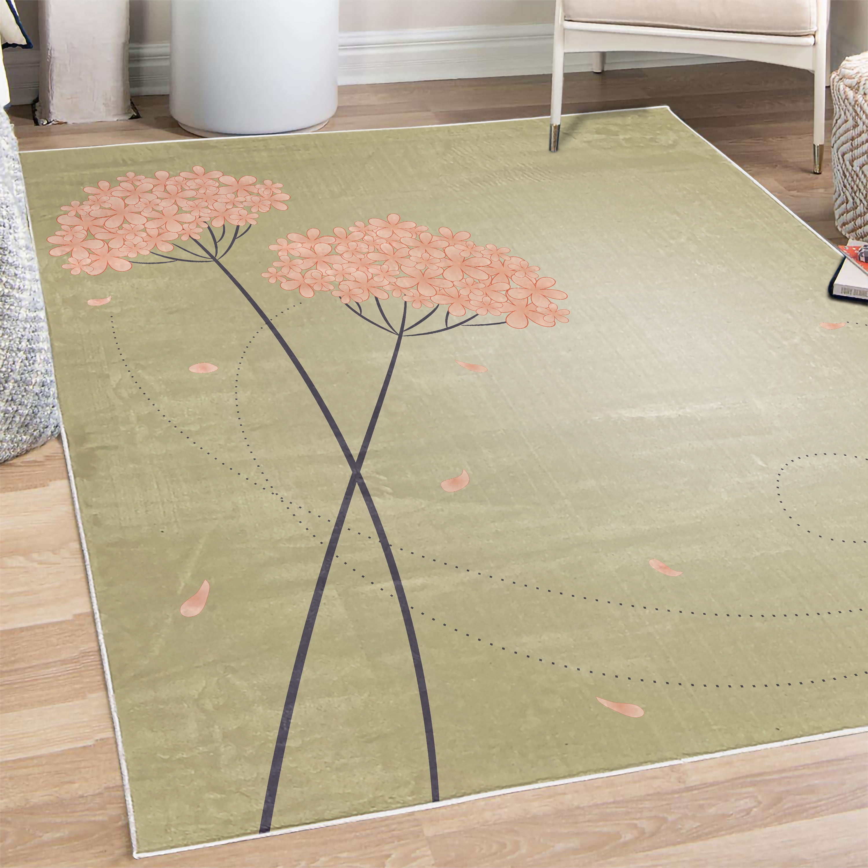 Allium Flower Decorative Rug, Floral Design with Swirl Lines Falling ...