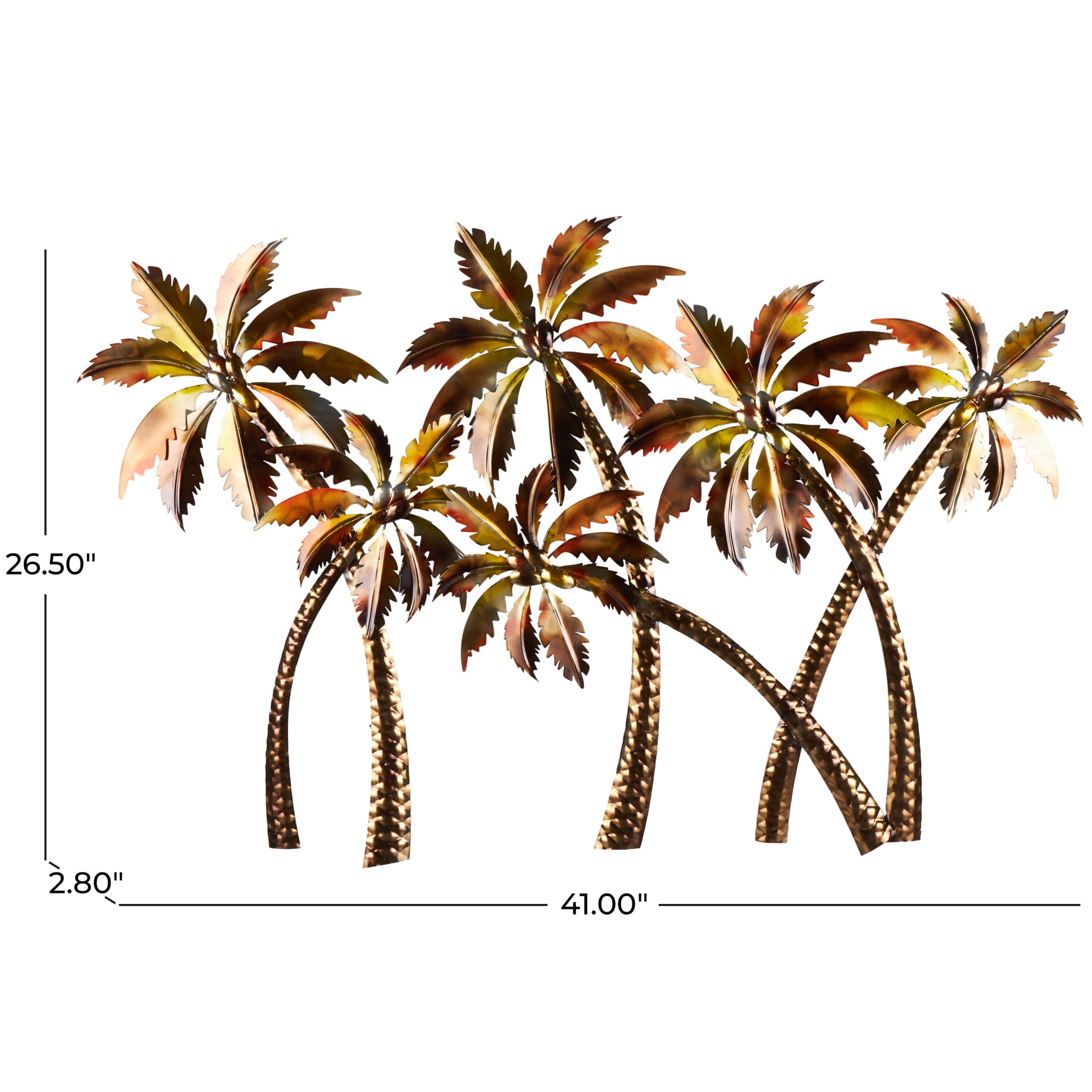 DecMode Copper Stainless Steel Metal Slanted Tree Wall Decor with Red and Yellow Accents
