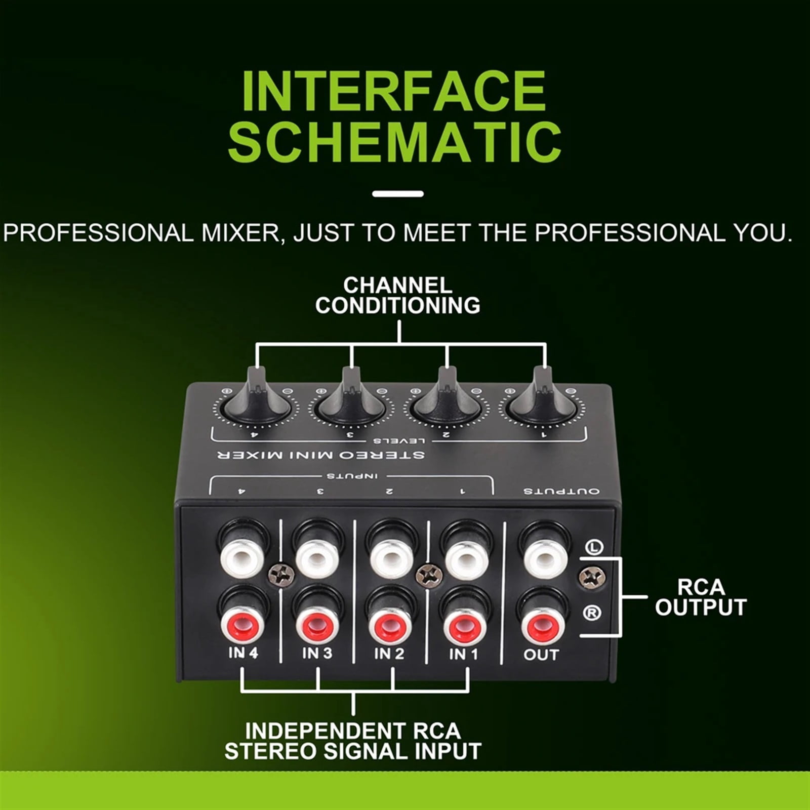 CX400 Mini Passive Stereo Mixer RCA 4-Channel Small Au-dio Mixer Stereo Dispenser for Live Studio DJ Equipment ,Easy to Operate