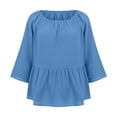 thumbnail image 6 of Pxxlle 3/4 Sleeve Shirts for Women Casual Round Neck Pleated Shirt Solid Color Tiered Tops for Beach Vacation Clothing Blue XL, 6 of 10