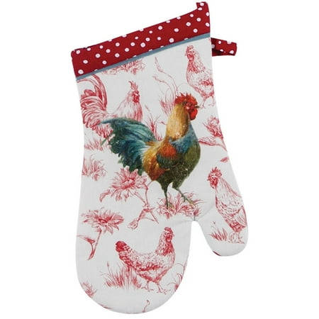Rooster Pot - Farm Nostalgia Rooster and Chickens Red and White Kitchen Oven Mitt