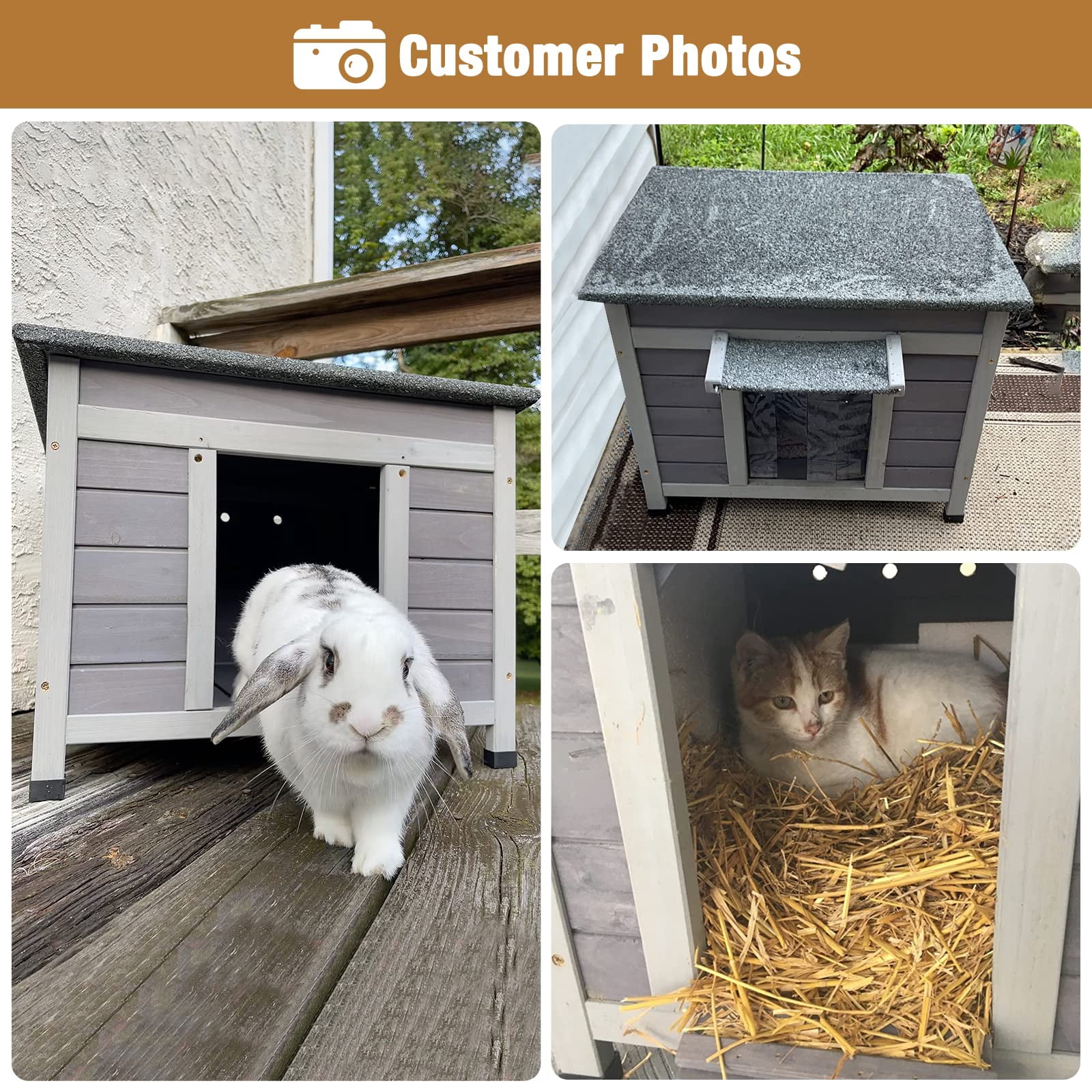 Aivituvin Outdoor Cat House Insulated Cat House Weatherproof Feral Cat Shelter with Hinged Asphalt Roof & Covered Opening, PVC Door Curtain, Raised Floor for Cats