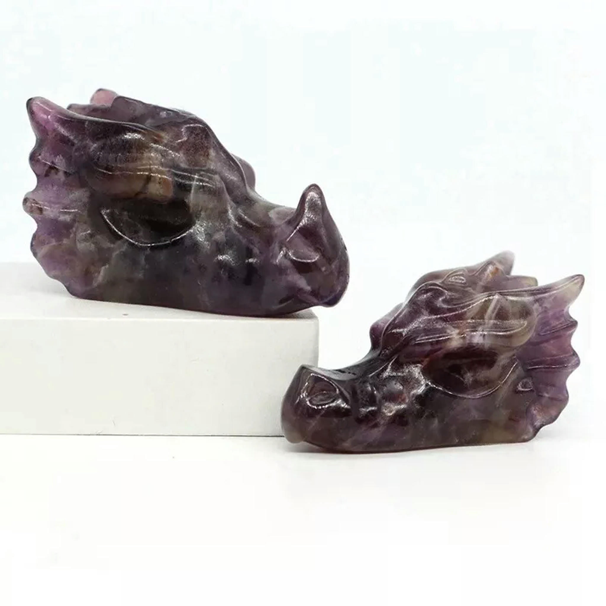 EOEMY 10Pcs Natural Amethyst Quartz Crystal Dragon Head Skull Carved Vivid Loong Decor