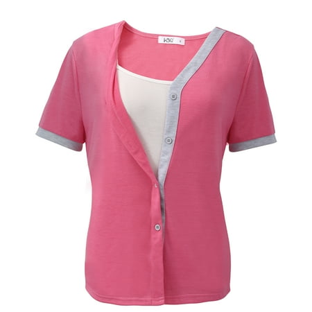 

Xmarks Womens Short Sleeve Maternity & Nursing Tops Button Down Breastfeeding Shirts Soft T-Shirt for Breastfeeding Pink L