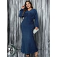 thumbnail image 6 of Women'S Holiday Evening Dress Glitter Long Sleeve V-Neck Slim Long Dress Formal Sequin Prom Gowns Plus Size Blue XXXL, 6 of 7