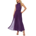 thumbnail image 2 of MONO ELEGANTE PARA MUJER con cuello halter, sin mangas, elegante, formal, de pierna ancha, color púrpura oscuro, 2 of 6