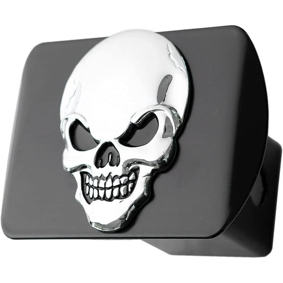 LFPartS Metal Skull 3D Emblem Trailer Hitch Cover (Fits 2" Receivers, Black Chrome)